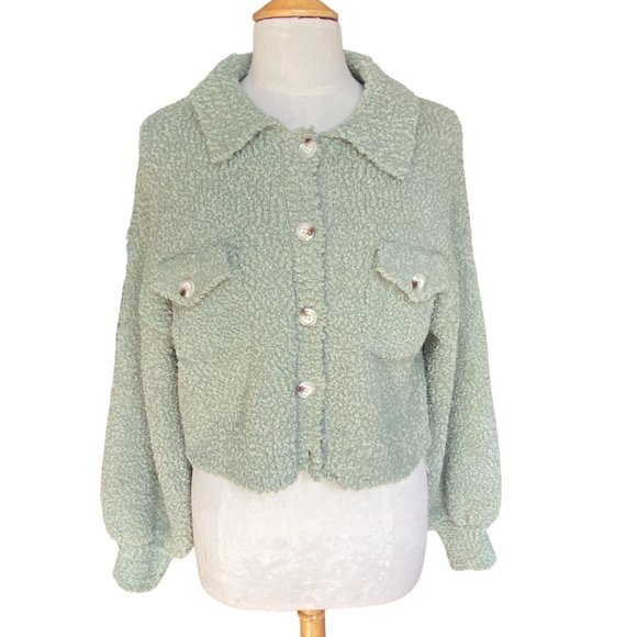 NWT Blue Blush Chunky Boucle Knit Sage Button Sweater Jacket Cottagecore Boho -M - Picture 5 of 15